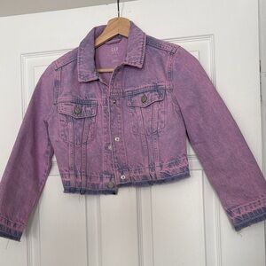 GAP Pink Purple Washed Cropped Denim Jacket